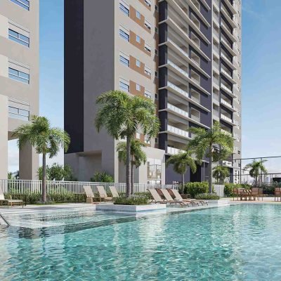 Piscina com spa e deck molhado